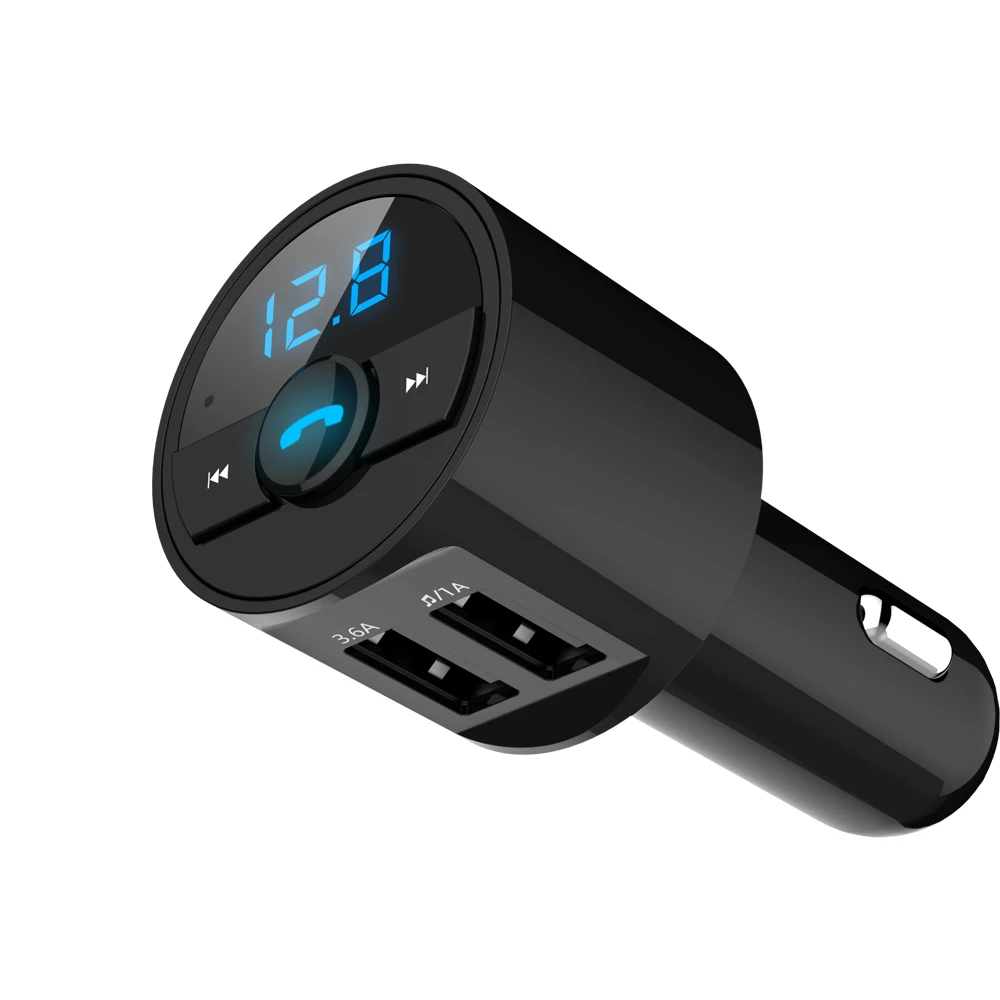 Transmisor FM Modulador para Auto, Bluetooth 5.0 Inalámbrico, Cargador USB Rápido, Radio Auxiliar para Auto, Reproductor de MP3, Kit de Manos Libres para Auto