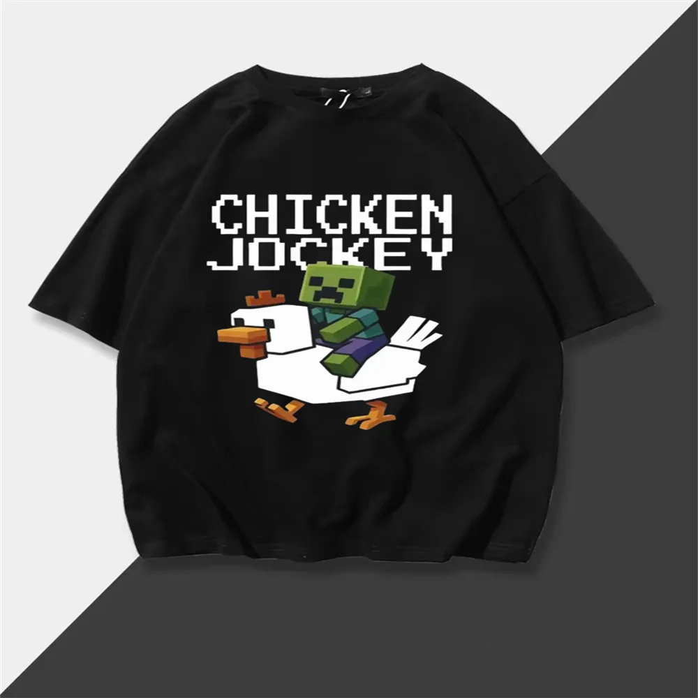 

Funny Chicken Jockey Graphic T-Shirt Short Sleeve Cartoon Fashion Men Women Summer Casual Oversized 100% Cotton Top