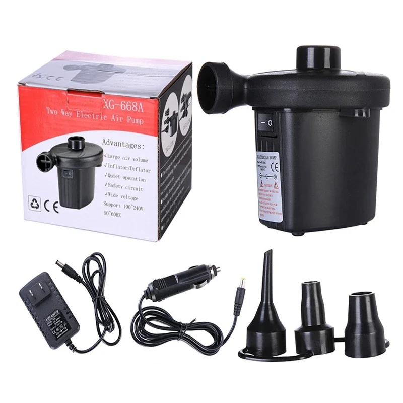 DC12V Electric Inflatable Pump Air Inflator&Deflator Quick Filling Compressor Air Mattress Camping Pump w/ 3Nozzle For PVC Boats