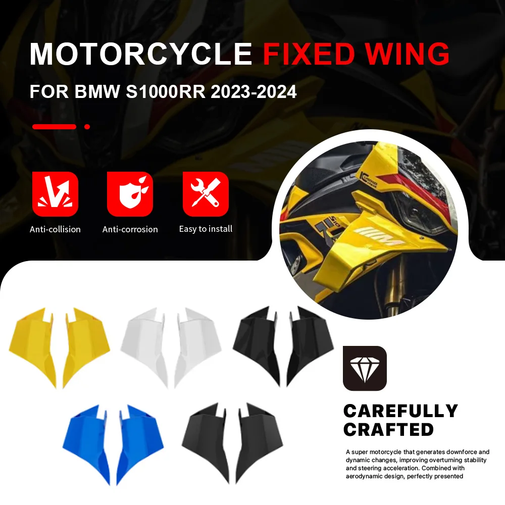 

Motorcycle Fixed Wing For BMW S1000RR 2023-2024 ABS Plastic Front Aerodynamic Wing Spoiler Side Winglets Protection Fairing kit