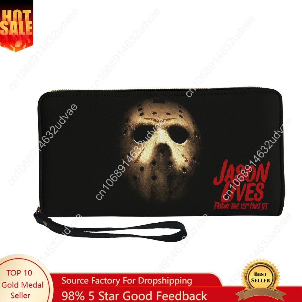 

J-Jasons F-Fridays T-The 13th Wallet Purse Mens Womens Teenagers Zipper Long Wallets Double Print Commuter Wallet Gift Bag
