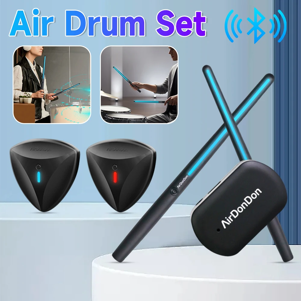 Portable Air Drum Set Air Drum Foot Sensor Realistic Effect Virtual Drum Sticks Electronic Drum Set for Beginners Professionals