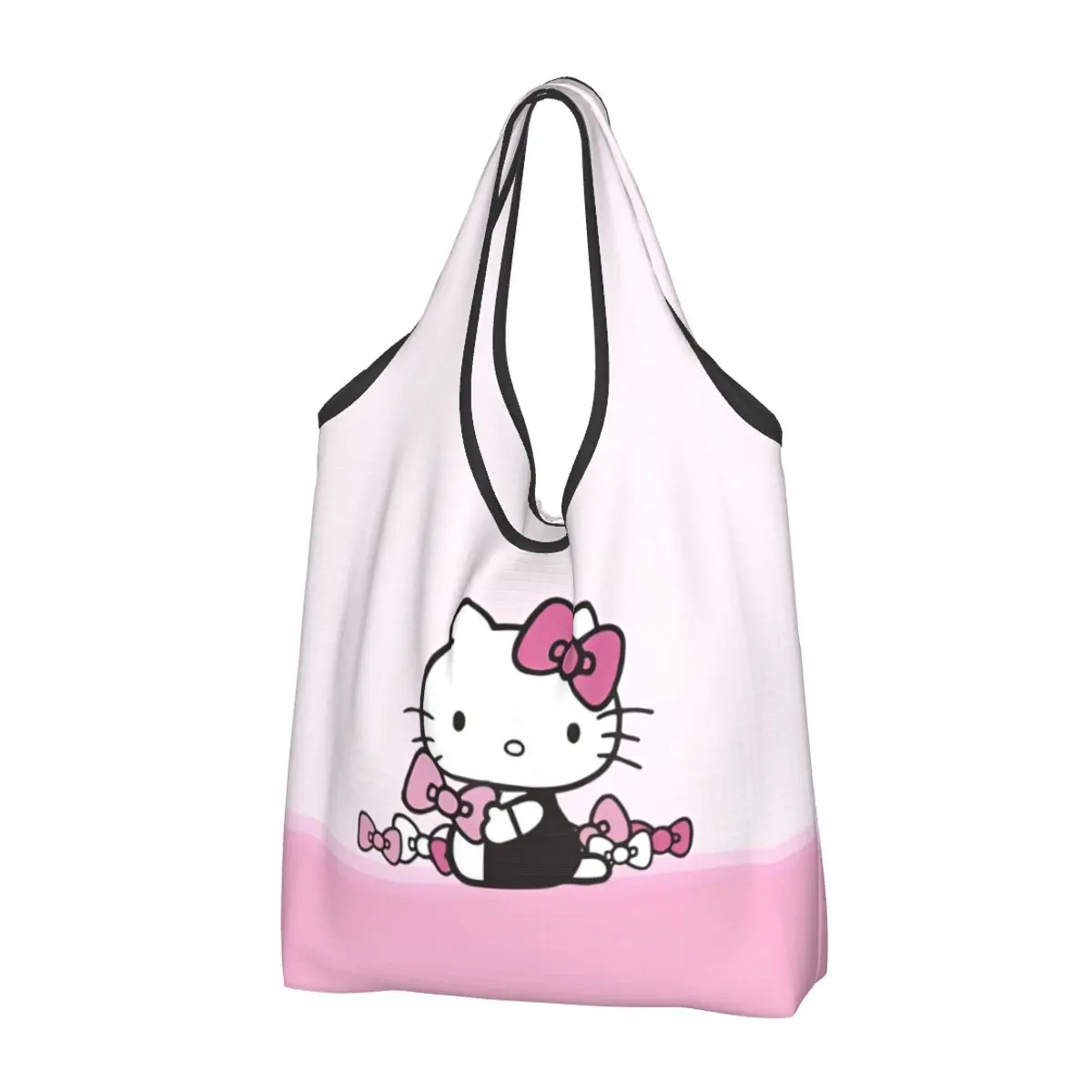 

Large Reusable Hello Kitty Pink Bow Grocery Bags Recycle Foldable Shopping Eco Bag Washable With Pouch