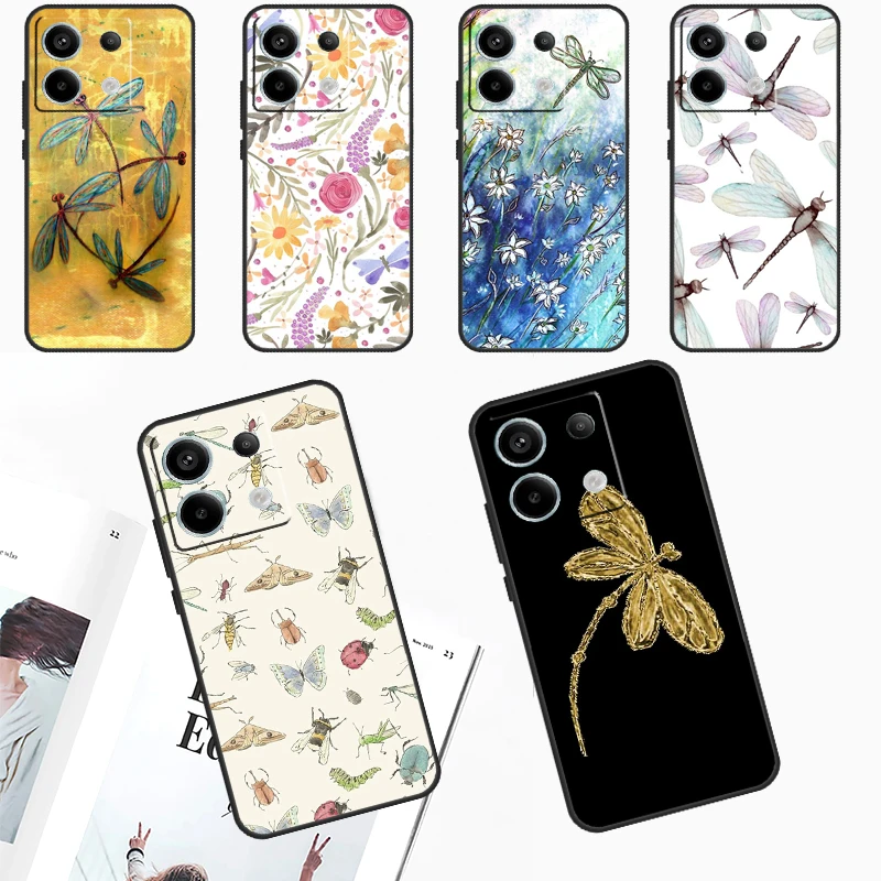 Dragonfly Insect Pattern Phone Case For Redmi Note 12 11 9 10 13 Pro Plus 9S 10S 11S 12S Redmi 13C 9C 10C 12C Cover