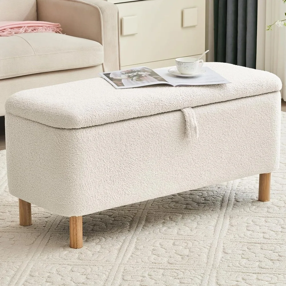

Boucle Storage Ottoman Bench for Bedroom end of Bed, Sherpa Upholstered Shoe Seat Storage Beach for Entryway Bed Foot
