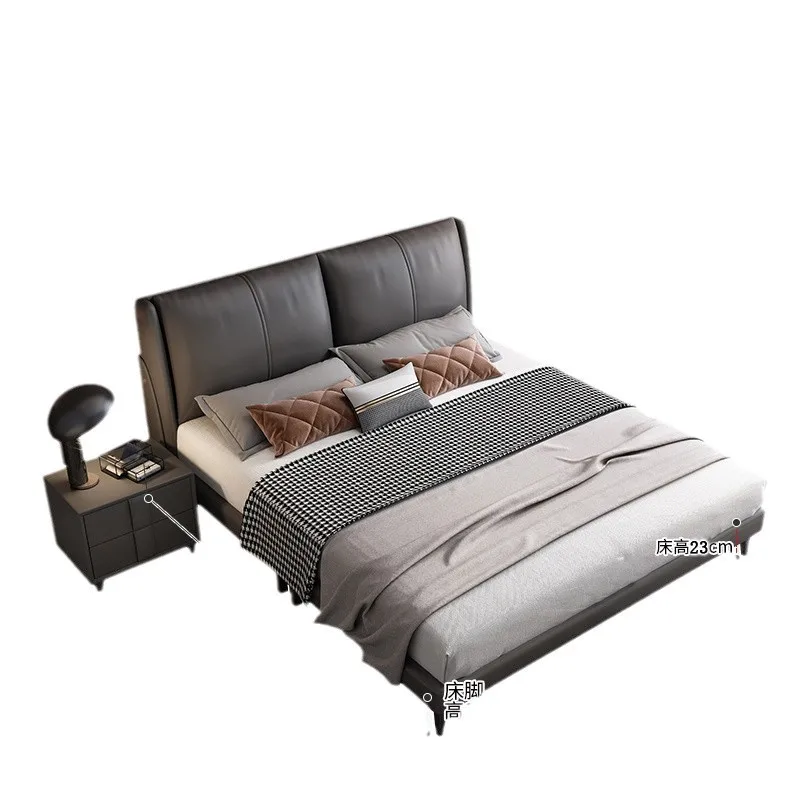 

Italian modern light luxury solid wood soft bed Internet celebrity double master bedroom