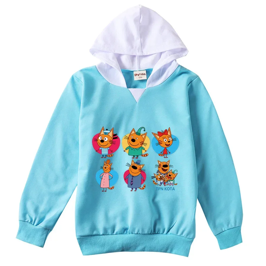 Kid-E-Cats Hoodie Kids Russian Три Кота My Family Three Happy Cats Clothes Boys Girls Long Sleeve Sweatshirt Children's Clothing