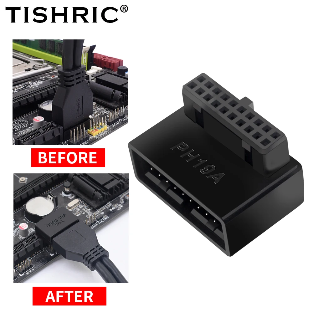 TISHRIC USB3.0 19P 20P Socket 90° Computer Motherboard Steering Head USB 3.0 Adapter For Desktop Mainboard Computer Accessories