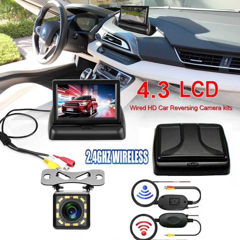 

Backup Camera Wireless 12LED Car Rear View 12V HD Parking System 4.3" Monitor For Car Pickup