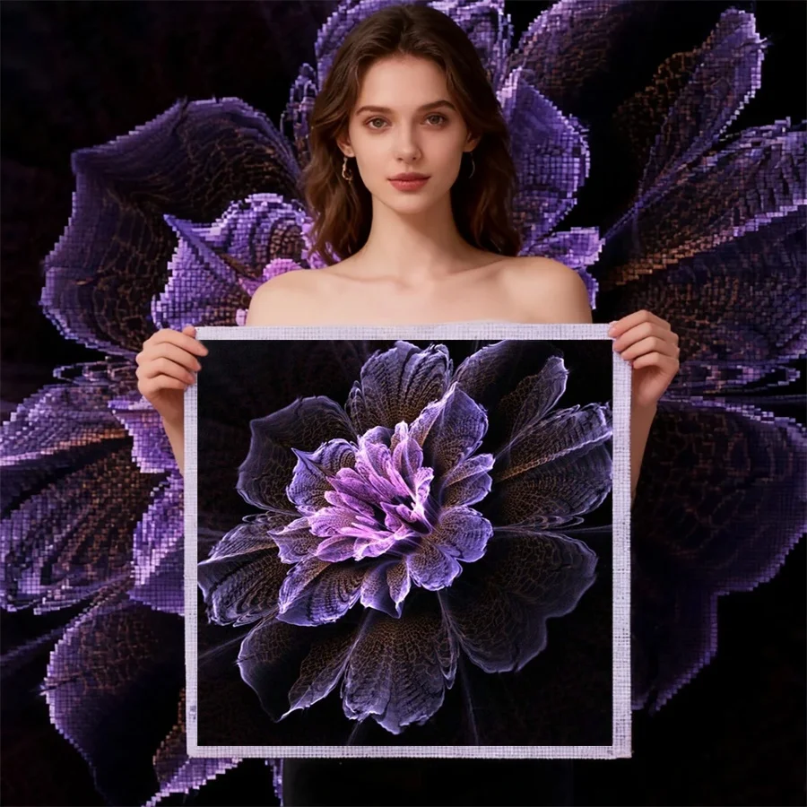 

2026 New style Purple Flower Printed Water-Soluble Canvas Cross Stitch Embroidery Kit Threads Hobby Needlework Handmade Adults