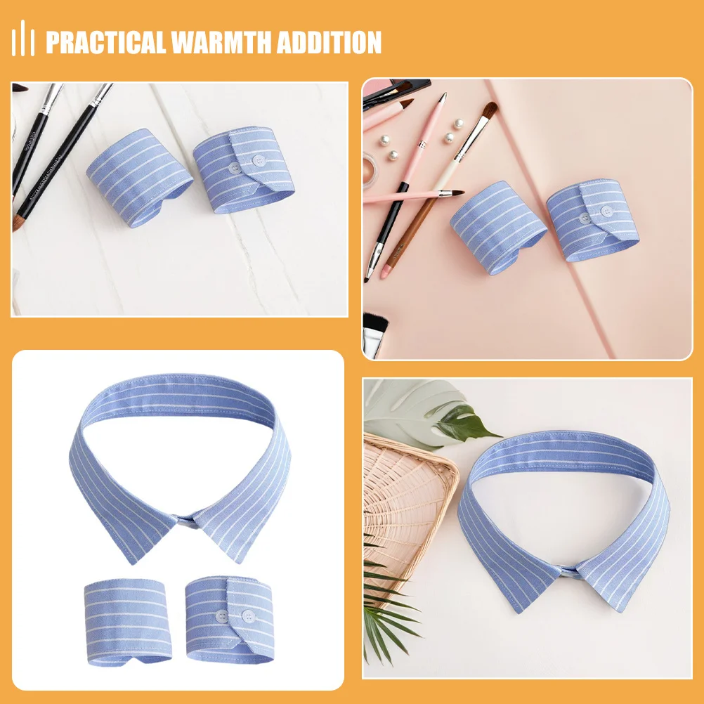 Set di Colletto e Polsini Staccabili a Righe per Uomo e Donna, Finta Camicia, Mezza Blusa per Ufficio e Feste
