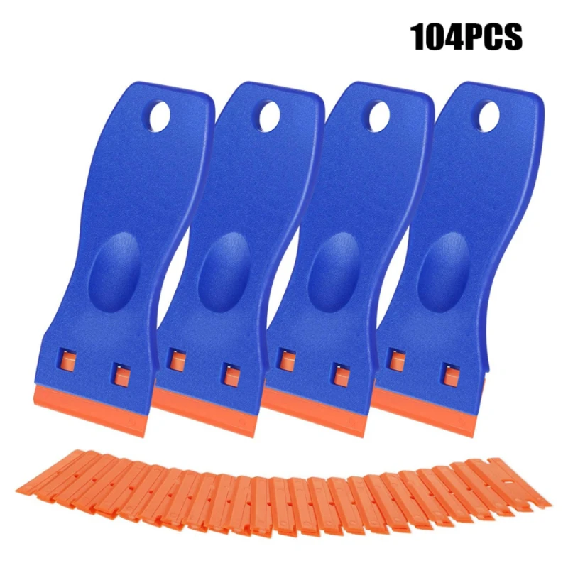 104PCs blue plastic scraper blade set car window glass wall to sticker decal adhesive residue cleaning tool