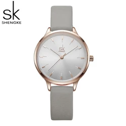 Shengke wyprzedaż Casual zegarek dla kobiet regulowany skórzany pasek Reloj Mujer zegarek kwarcowy kobiety moda czarny Montre Femme