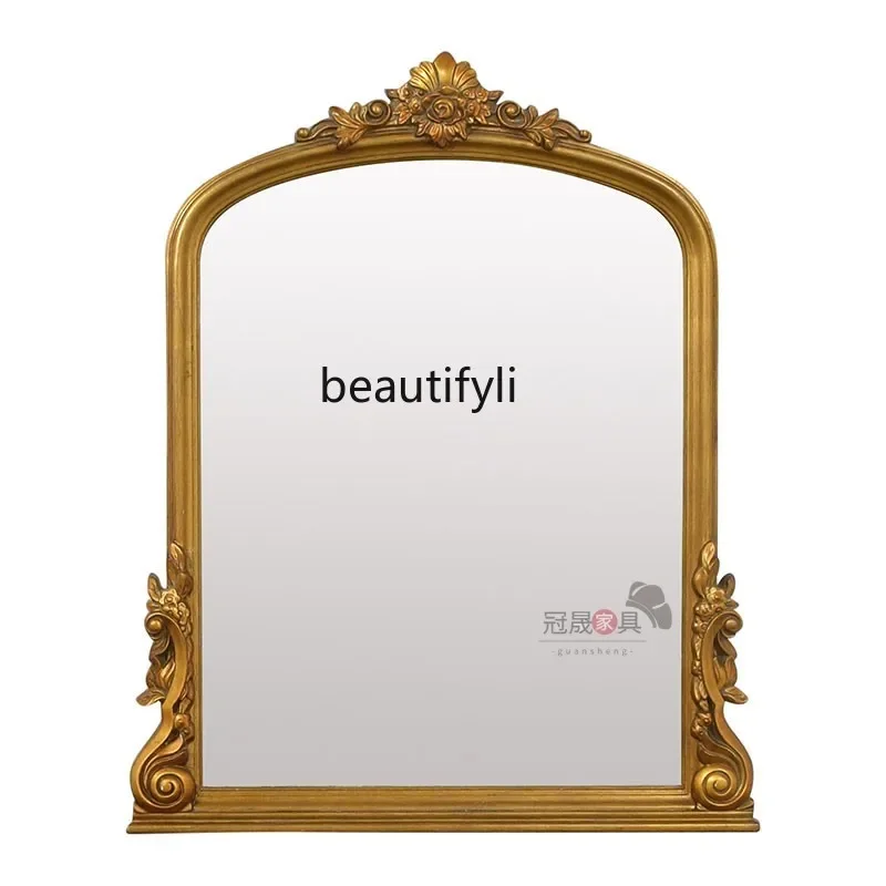 

European retro vanity mirror wall-mounted home American, French engraved vanity mirror desktop