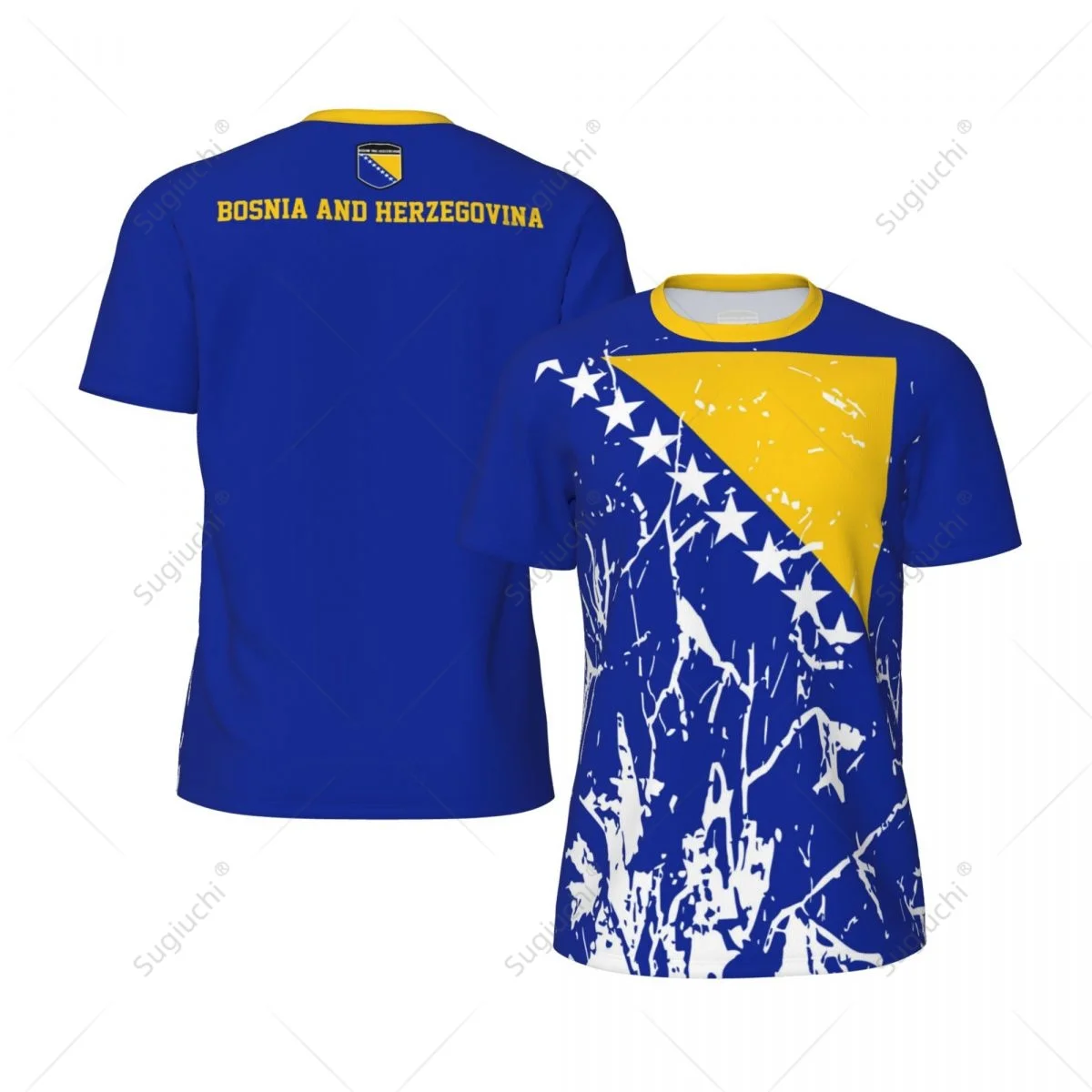 Exclusive design Bosnia And Herzegovina Flag Grain 3D Printed Men Running Bike Soccer Tennis Fitness Sports tshirt Mesh T-shirt