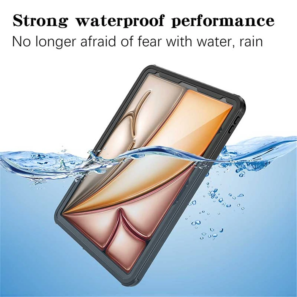 

For iPad Air 13 Inch M2 iPad Pro 12.9 Inch IP68 Waterproof Case Diving Swim Clear With Lanyard Protection Underwater Full Cover