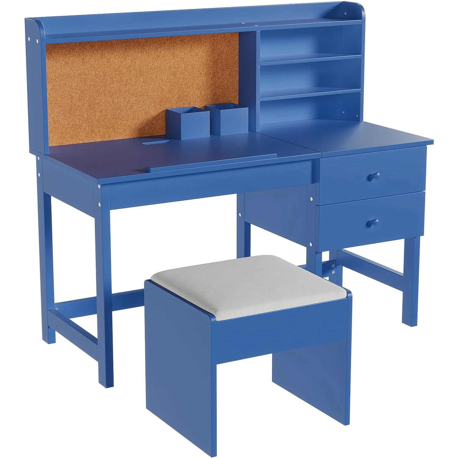 Adjustable Kids Desk and Chair Set with Tilt Desktop, Hutch, Drawers & Cork Board, Ergonomic Wooden Study Table for Boys and Girls Ages 3-8 Years - view 5