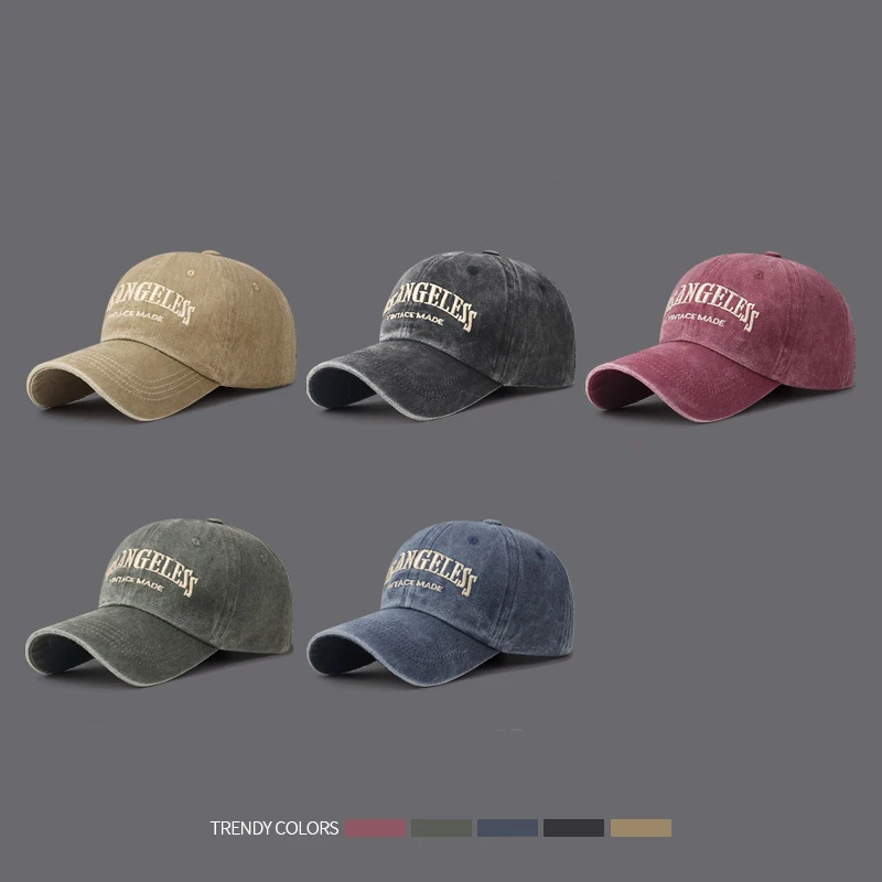 New Soft Top Washed Vintage Coated Cloth Cap Three-Dimensional Embroidery Sunhat Distressed White Casual Baseball Cap