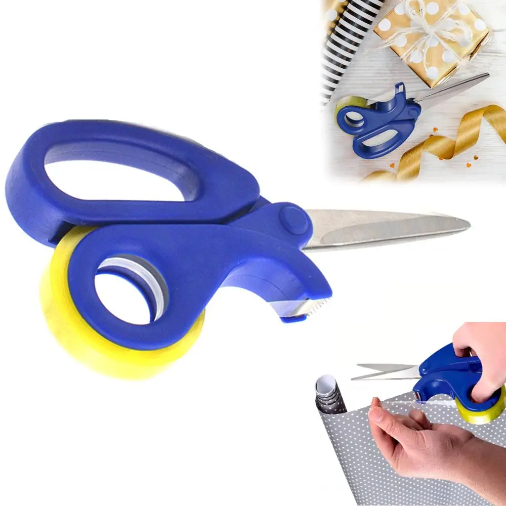 Dispensador de cinta caliente, tijeras de oficina de seguridad con cinta transparente, cizalla a medida, cortador de papel multiusos portátil para la escuela