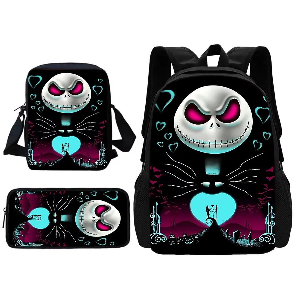 Disney Jack Skellington Child School Backpack With Shoulder Bag Pencil Bags School Bags for Boys Girls Best Gift