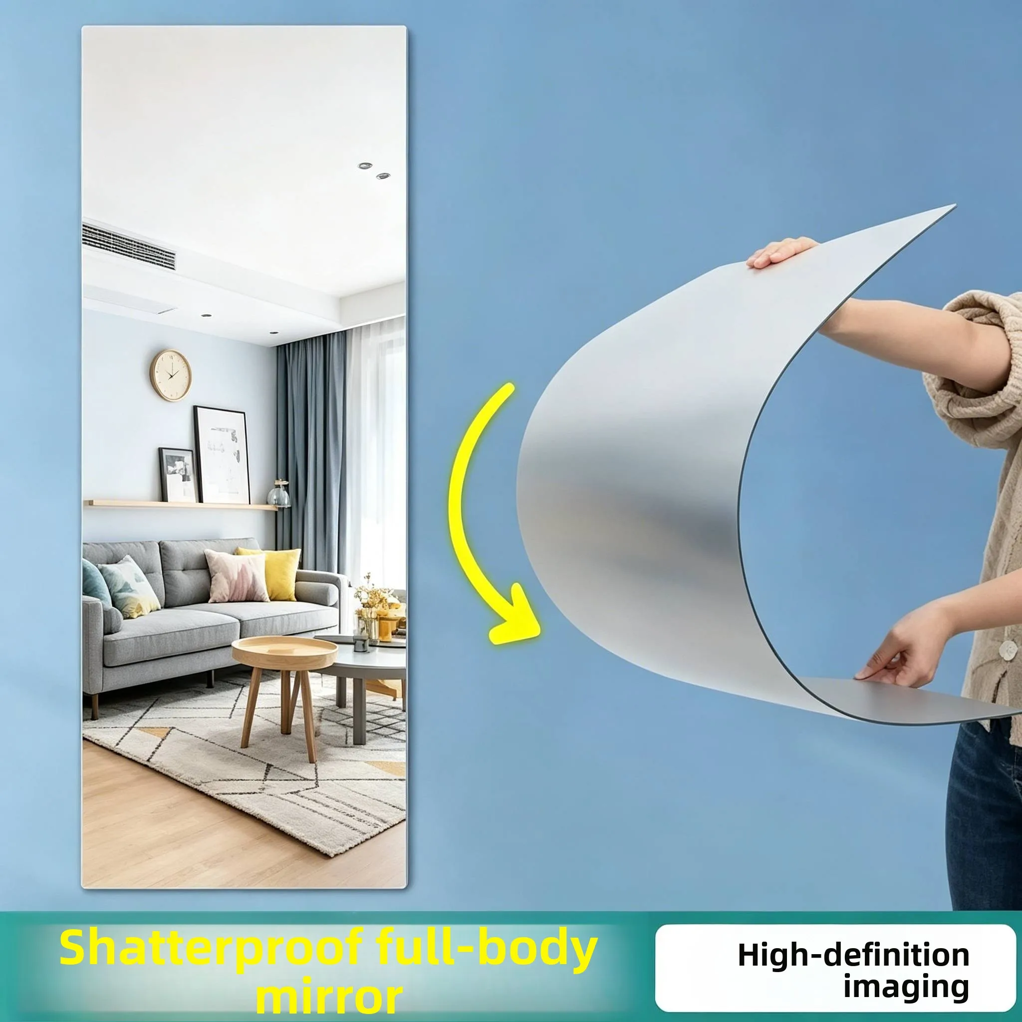Full Body Mirror Sticker Self Adhesive Soft Acrylic Wall Mounted High Definition Dressing Room Mirror Home Use Try on