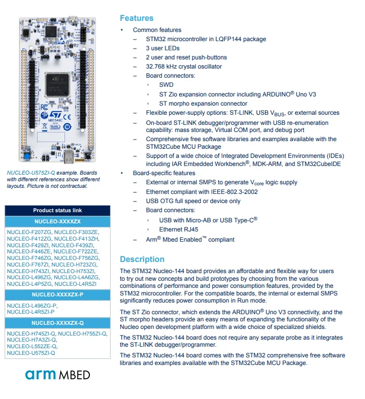 Spot NUCLEO-F722ZE adopta la placa de desarrollo STM32F722ZE MCUSTM32 Nucleo-144
