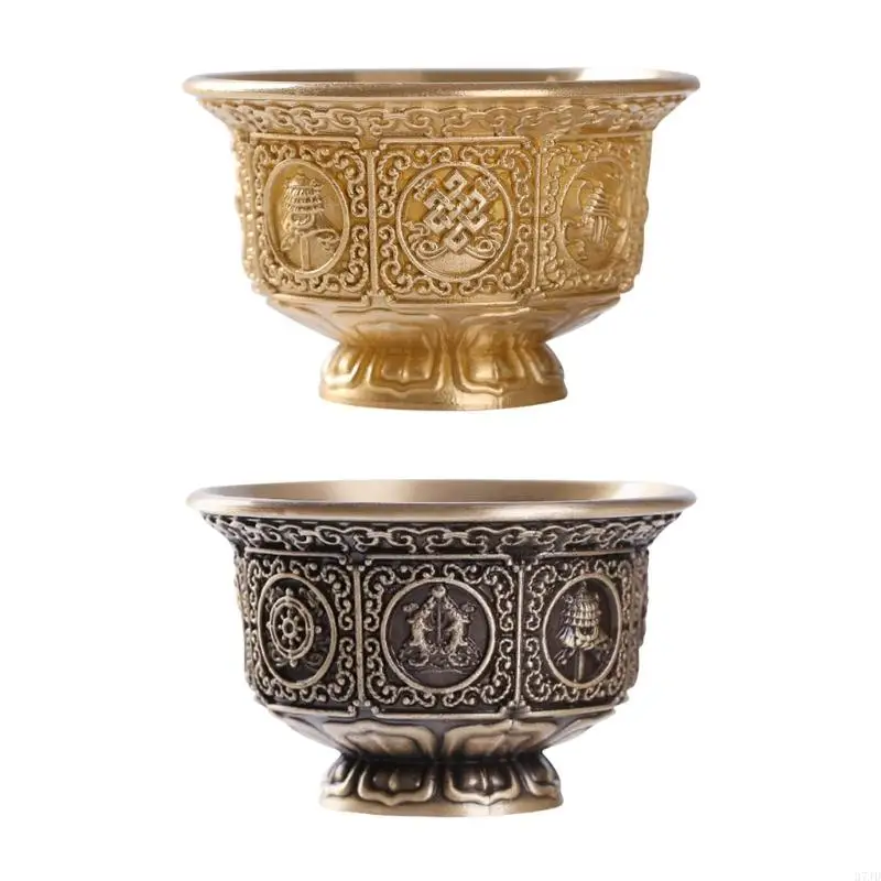 Tibetan Eight Auspicious Symbols Offering Bowl Holy Water Cup for Buddhist Ritual Buddhas Home Decoration 37JD