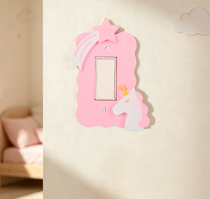 Cross-border Cartoon Unicorn Meteor Switch Cover Resin 3D Socket Protector Cute Girls Bedroom Wall Decor