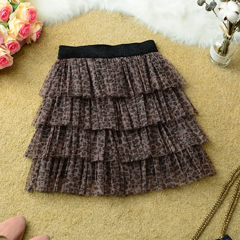 

Летняя юбка трапециевидной формы с высокой талией, женская корейская юбка-тортик с леопардовым принтом, кружевная противолегкая прогулочная юбка