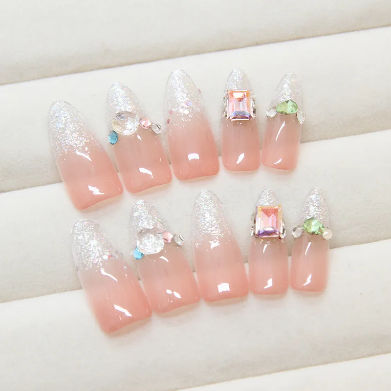 Faux Ongles Longs en Forme de Thurshaped à Pression, Diamant Scintillant Français, avec 1 Feuille de Colle à Ongles et 1 Lime à Ongles, 30 Pièces