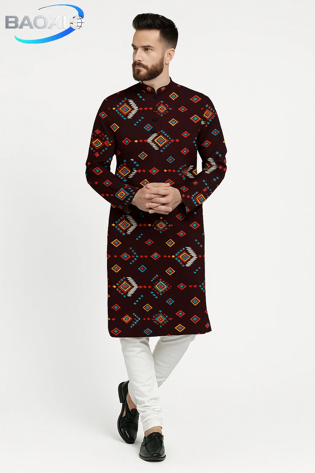 

Men digital printed kurta vardha regular fit Mandarin collar long suitable All Occasions such wedding Hari Raya Aidilfitri,