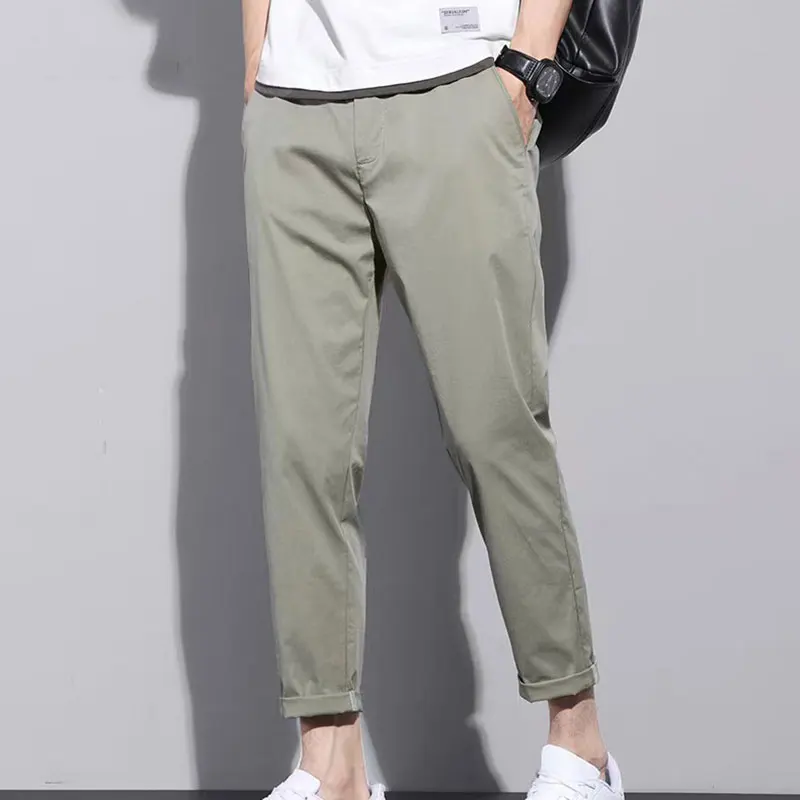 

Men Summer Long Pants Breathable Ice Silk Solid Color Sports Sweatpants Male Casual All Match Drawstring Trousers