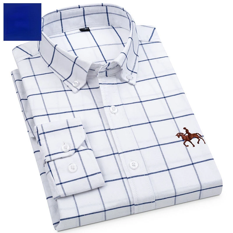 100% Cotton Casual Shirts for Men Classic Oxford Long-Sleeve Striped Shirt Ideal for Spring and Autumn