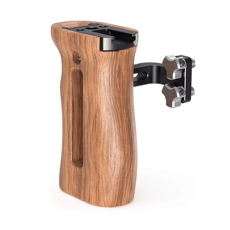 SMALLRIG Side Wooden Handle Grip for DSLR Cage W/Cold Shoe Mount Threaded Holes Direction Changeable - 2093