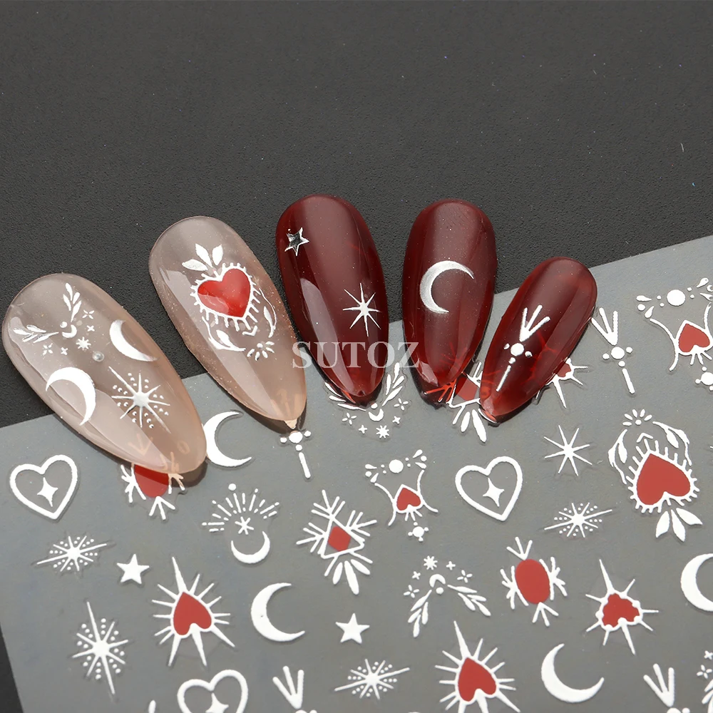 Holographic Heart Nail Stickers Chrome Gold Silver Moon Stars Nail Decals Korean Style Sliders Y2K Manicure Decoration NTBTF-S28