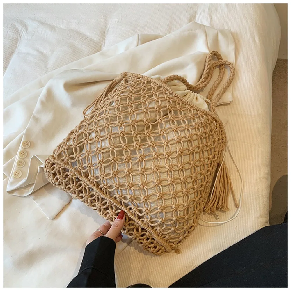 Summer Straw Woven Bag for Women Handbags Handmade Raffia Beach Boho Shoulder Bag Large Tote Bag Tassel Shopping Bag Bolsas 2024