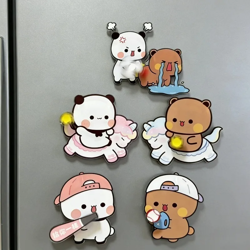 Panda Bubu and Dudu Fridge Magnet Cartoon Panda Yier Refrigerator Magnet Couple Gift Furniture Ornaments for Friends Gift