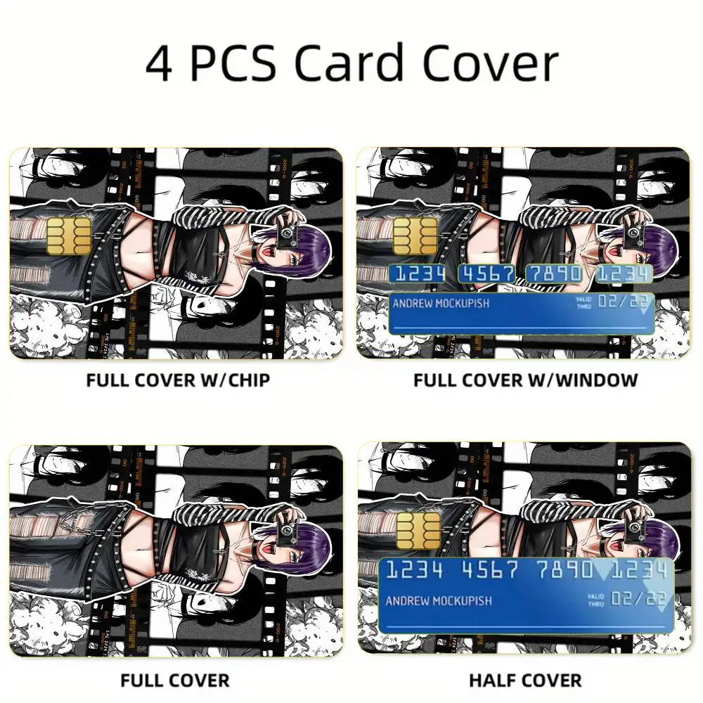 C-Chainsaw Reze Arc Makima M-Man Card Stickers For Debit Bank Credit Cards Metro Bus Pass Sticker Decoration Cover Skin