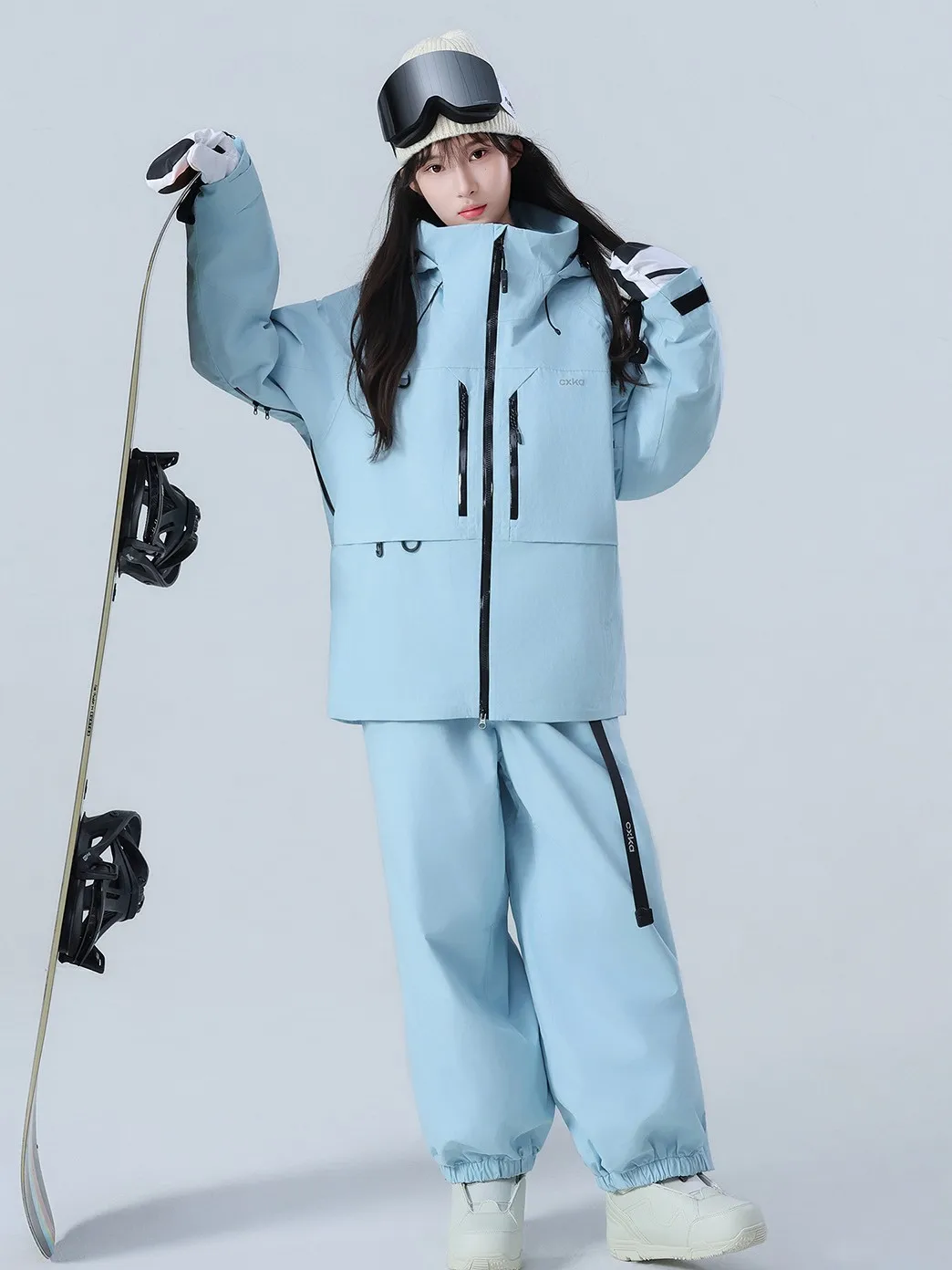 

STLF Unisex Ski Overall Hooded Heated for Women Men Single Board Waterproof Women Skiing Jacket