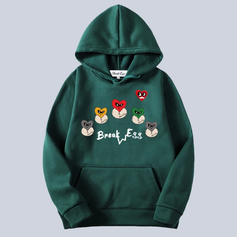 

Broken Egg Colorful Multiple Heart Printing Women Hoodie Polyester Red Eyes Beard Heart Embroidery Pullover Pockets Loose Hoody