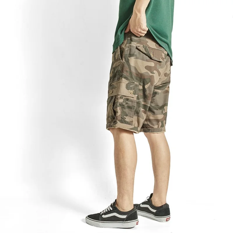 American Hunting Cargo Shorts Mens Summer Cotton Woven Camouflage Tactics Tooling Mid Pants Big Pocket Casual Sports Overalls