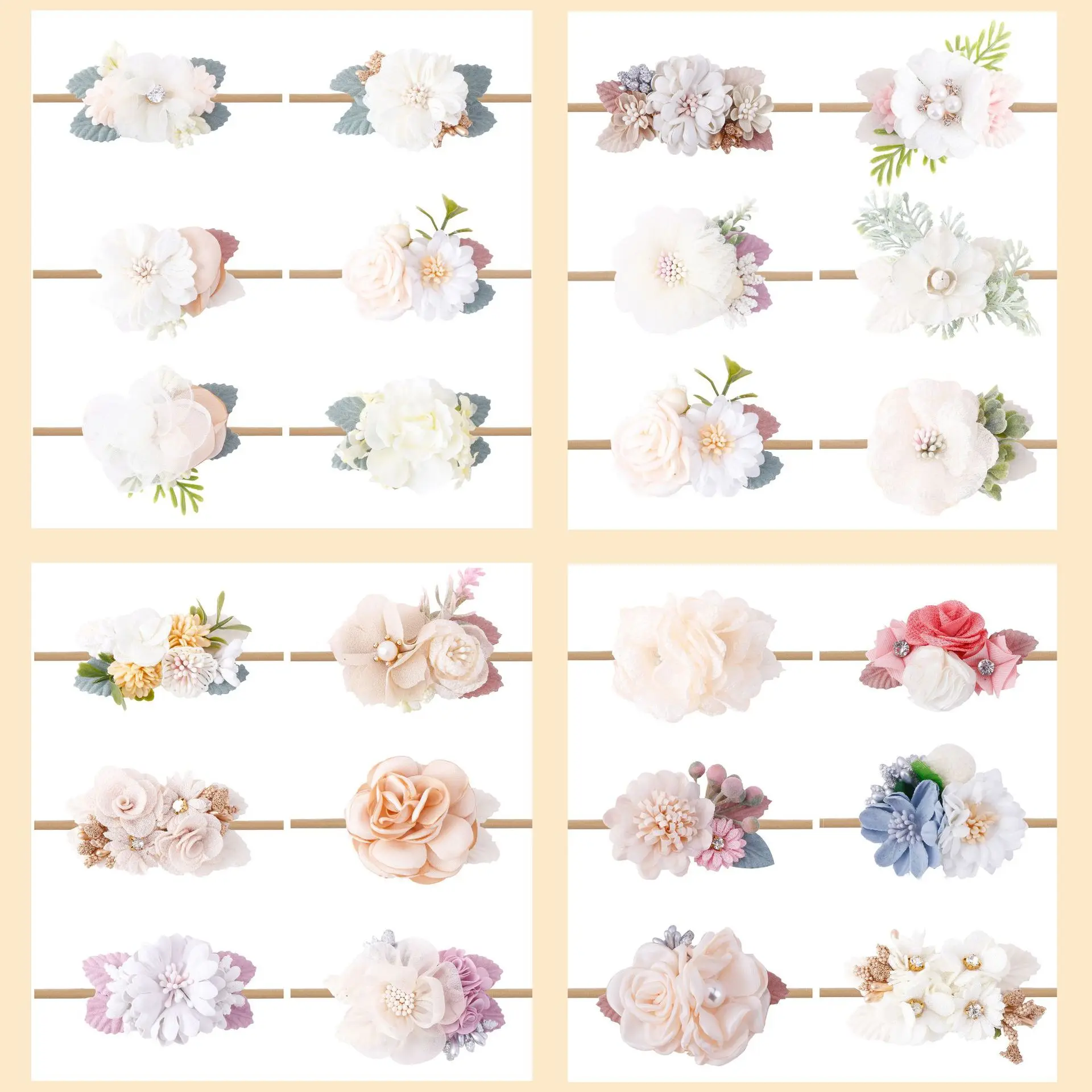 6pc Newborn Florals Headband Princess Baby Elastic Hairbands Child Kids Pearl Flower Nylon Headband Cute Headwear Children Kids