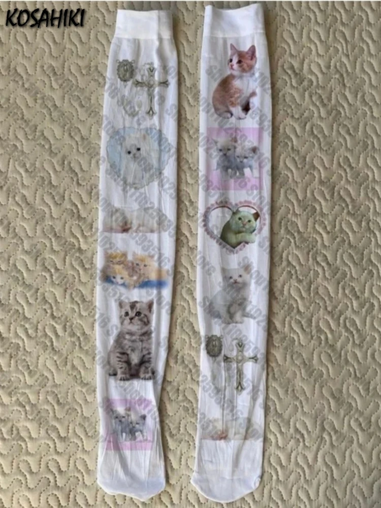 

Японские милые уличные носки Kawaii с мультяшным принтом, лето 2022, Harajuku, гранж, длиной до колена, женские эстетические длинные носки Y2k