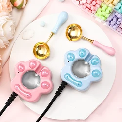 Cat Paw Shape Fire Lacquer Furnace Pot Set Electric Heater Melting Wax Beads Sticks Stove Spoon Kit For Wax Seal Stamp Tools DIY