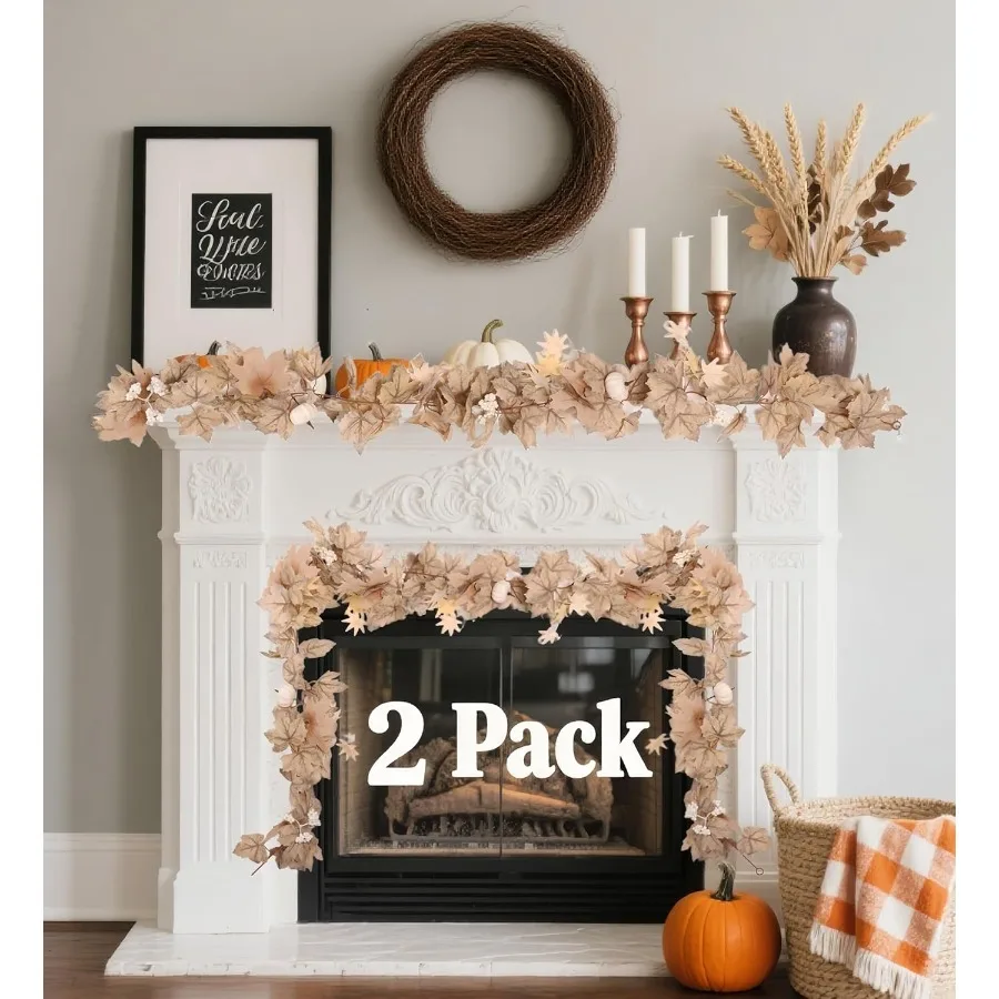 

2 шт., 5,6 футов, нейтральные осенние гарлирициальные кленовые листья, белая гирлянда с тыквой, украшения из осенних листьев для дома, осенняя лоза для мужчин