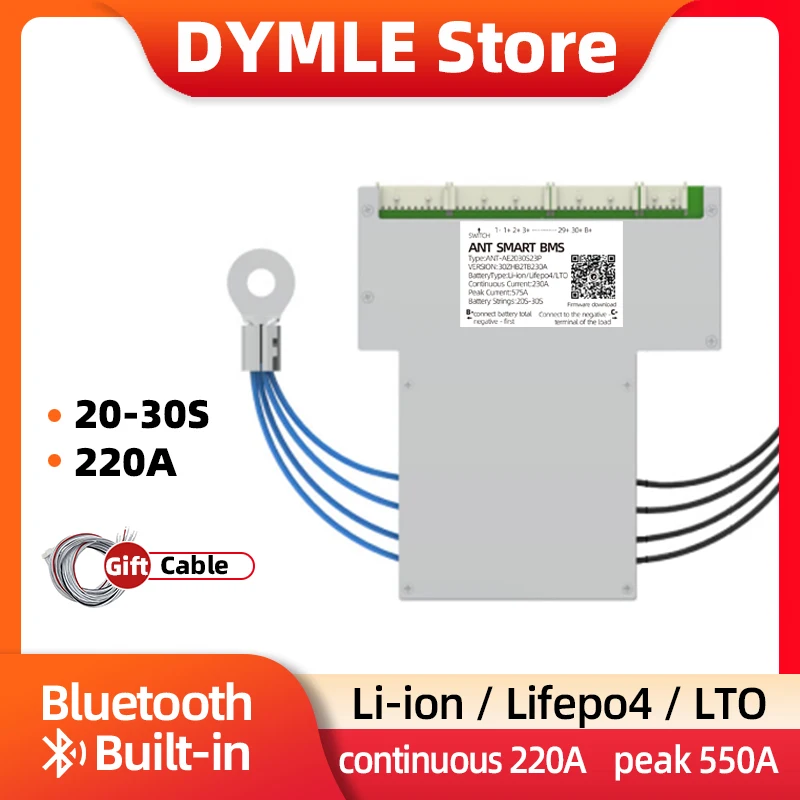 

ANT Smart BMS 20-30S Li-ion Lifepo4 Lto Battery 60V 72V 84V 96V Continuous 220A peak 550A Smart Balance Board BT Built-in