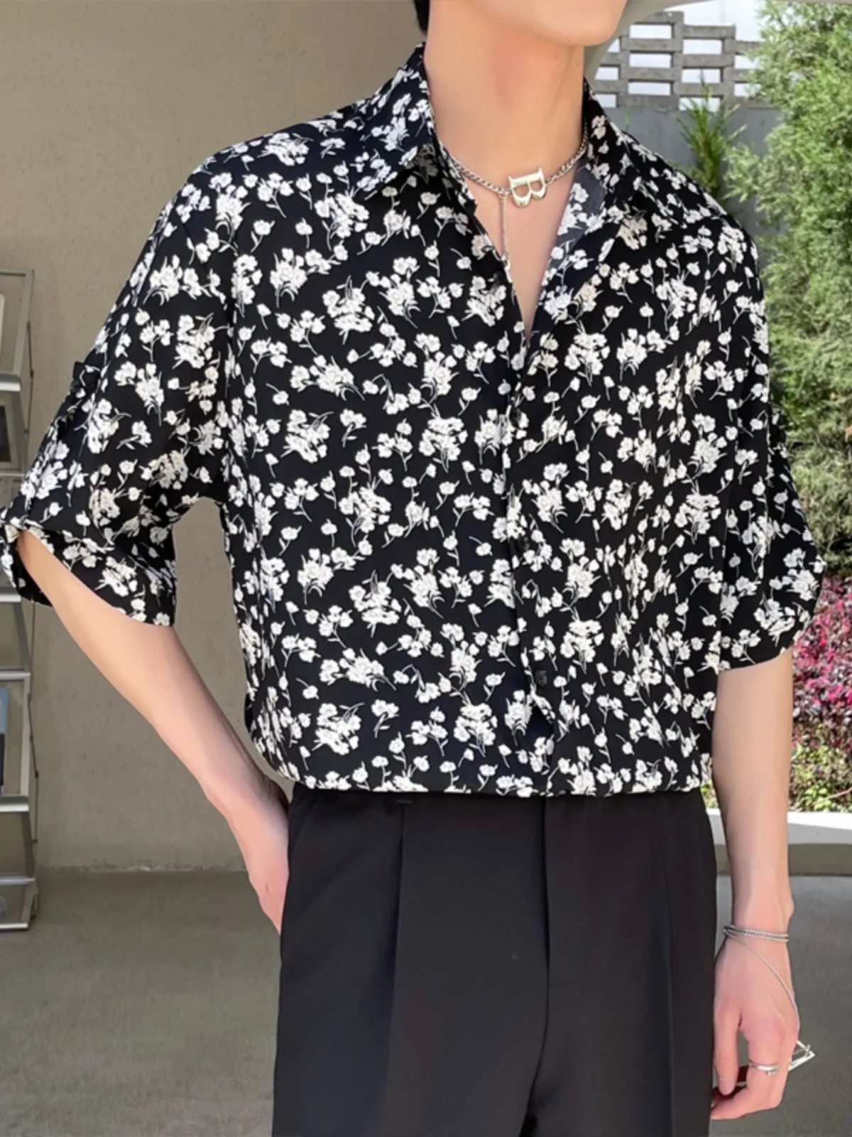 Ice Silk Drapey Cool Feeling Short Sleeve Men's Floral Shirt Youthful Summer Lightweight Breathable Polyester Blend Casual Wear