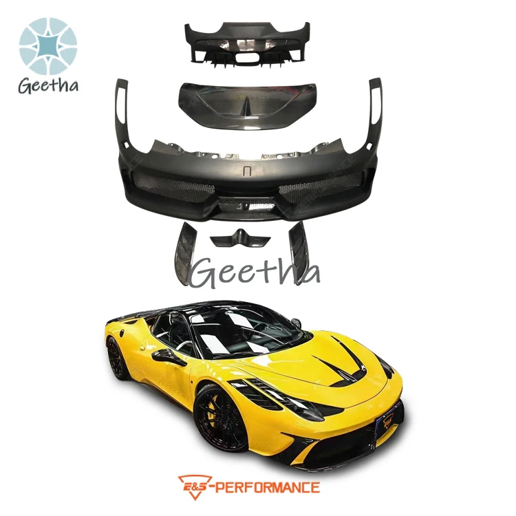 For Auto Parts Car Bumper For Ferrari 458 Upgrade Carbon Fiber SP Style Hood And V Style Front Bumper Rear Bumper