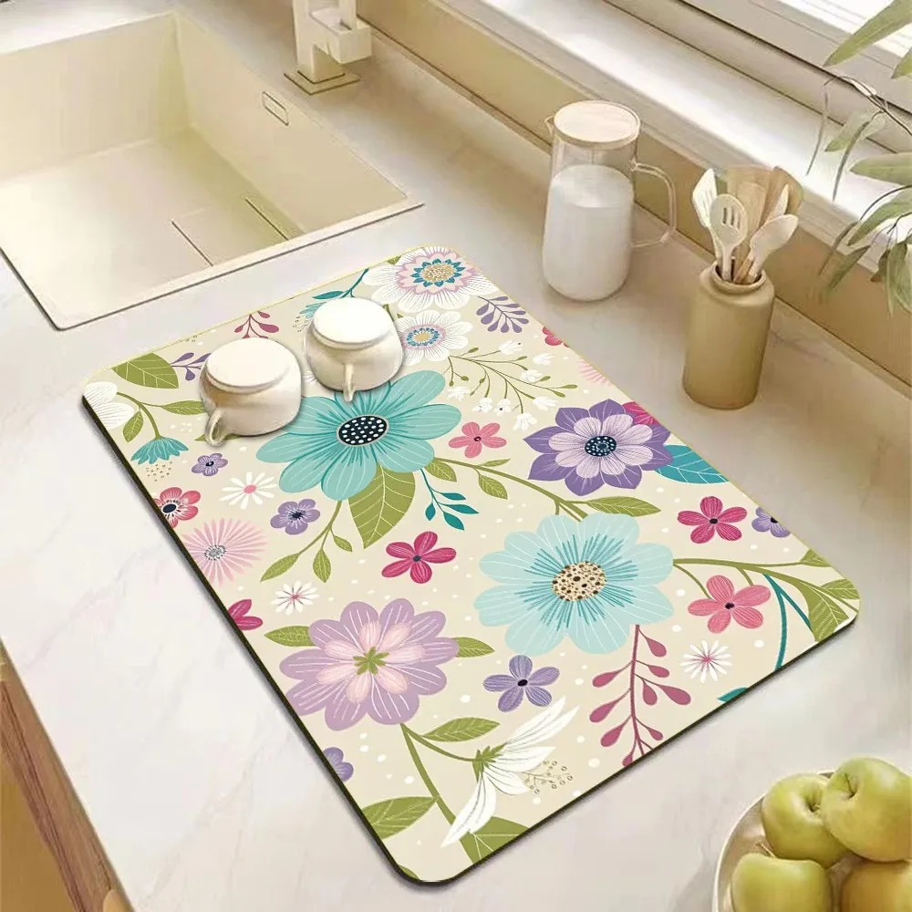 VIKAMA Garden Flower Draining Pad, Water-Absorbing And Heat-Resistant Sink Pad, Coffee Machine Top Water Control Pad Cooking Mat