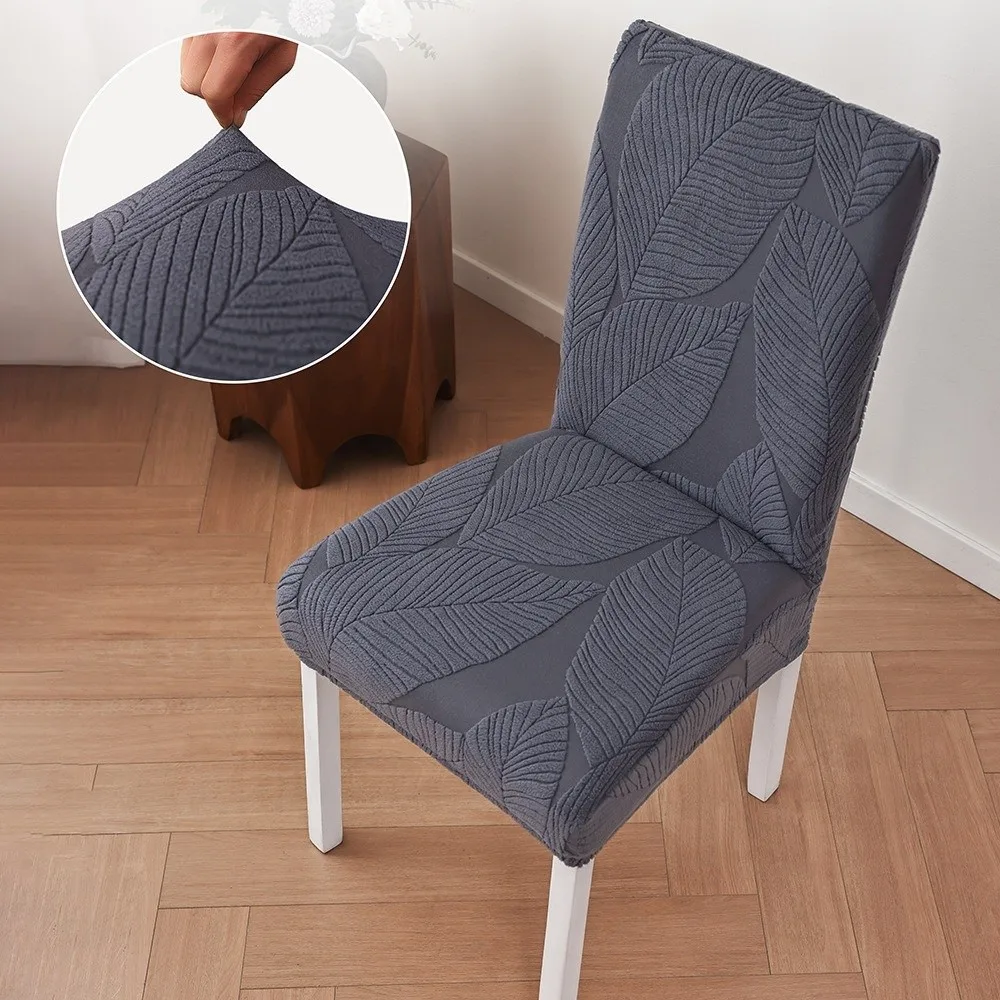 Full Cover Stretch Dining Chair Cover Woven 3D Leaf Jacquard Chair Cover Scratch Proof Washable Fabric Chair Slipcover